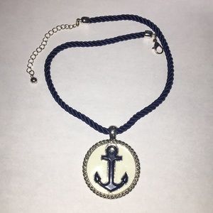 Navy Blue, White & Silver Sailors Anchor Necklace